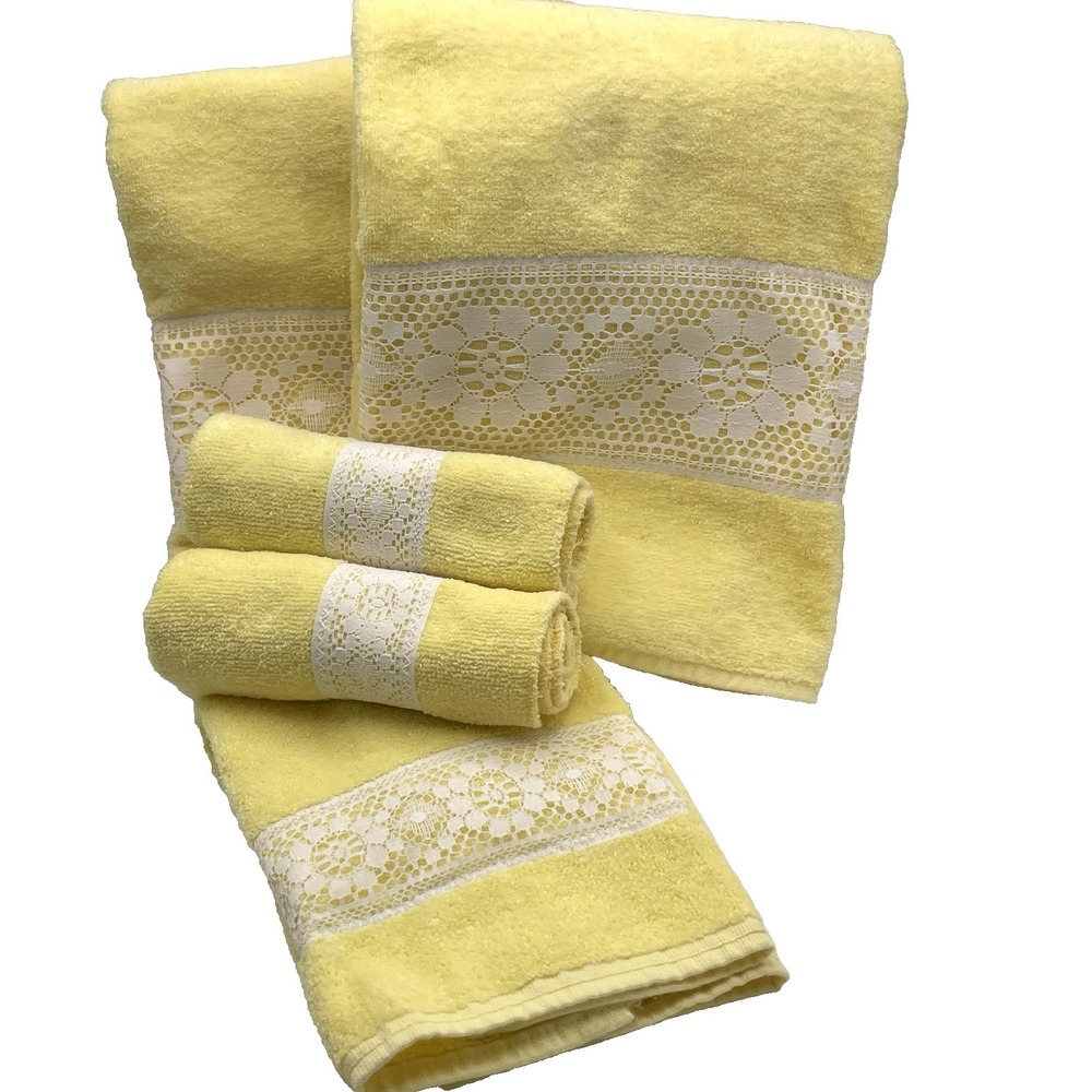 Vtg‎ 70s USA 5 pc Fancy Bathroom Towel Set Decorative Lace Grannycore Cottage